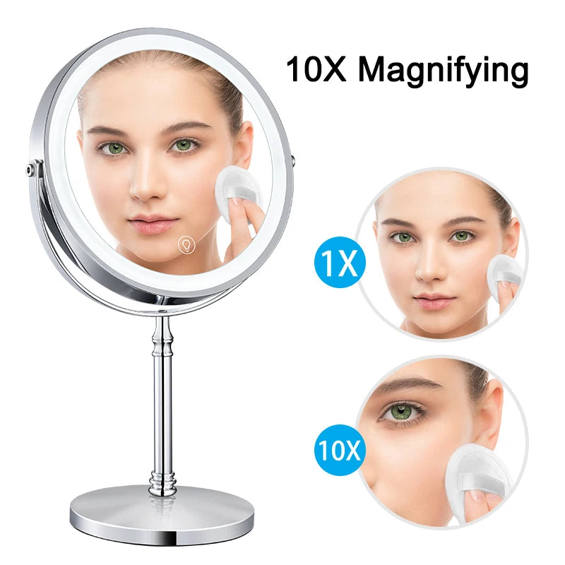 LED Gold Makeup Mirror – 10X Magnifying Double-Sided Vanity Mirror with Backlit LED Lights