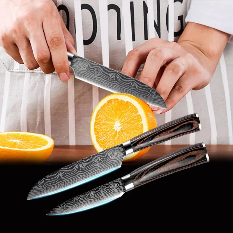 5 Piece Kitchen Stainless Steel Chef Knife Set with Wooden Handle