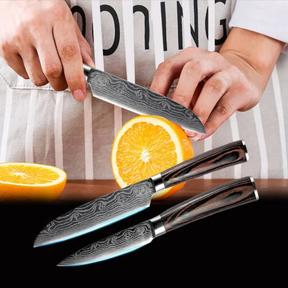 5 Piece Kitchen Stainless Steel Chef Knife Set with Wooden Handle