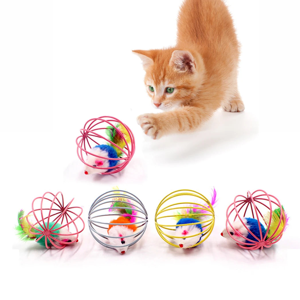 Mouse Cage Cat Teaser Toy – Engaging Feather Toy for Indoor Feline Fun