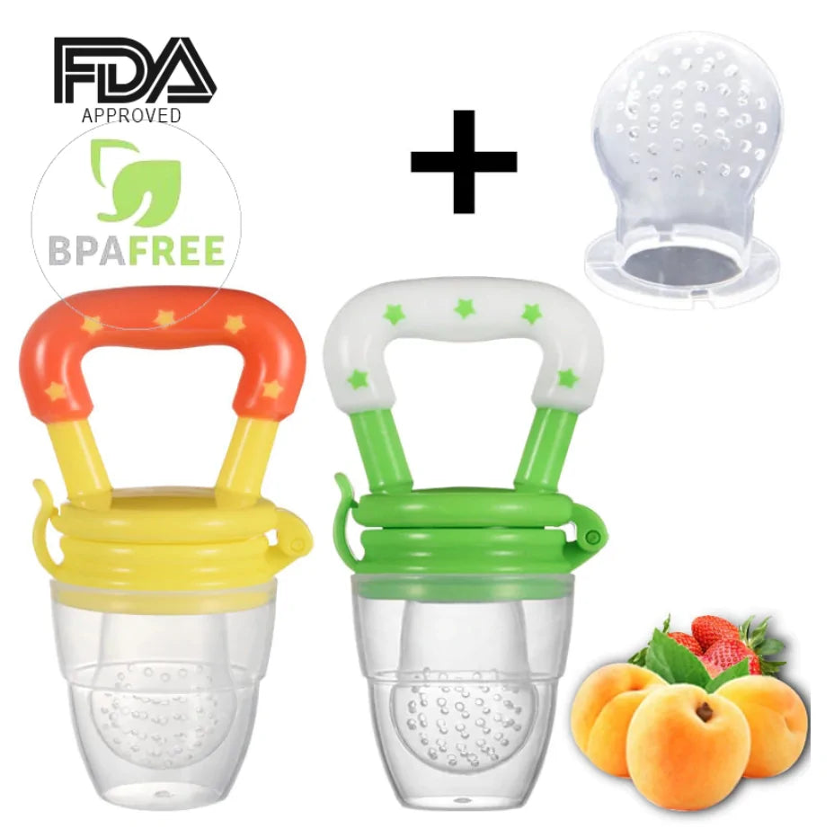 Baby Fresh Fruit Food Feeder Nibbler Pacifier Training Massaging Toy Teether Food Grade Soft Safe BPA-Free Silicone Pouches Babies Toddlers Infants Kids