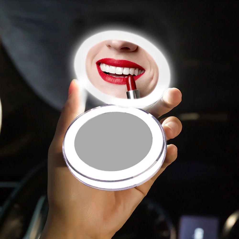 Hand Held Rechargeable LED Makeup Mirror – Compact Travel Mirror with 1X/10X Magnification