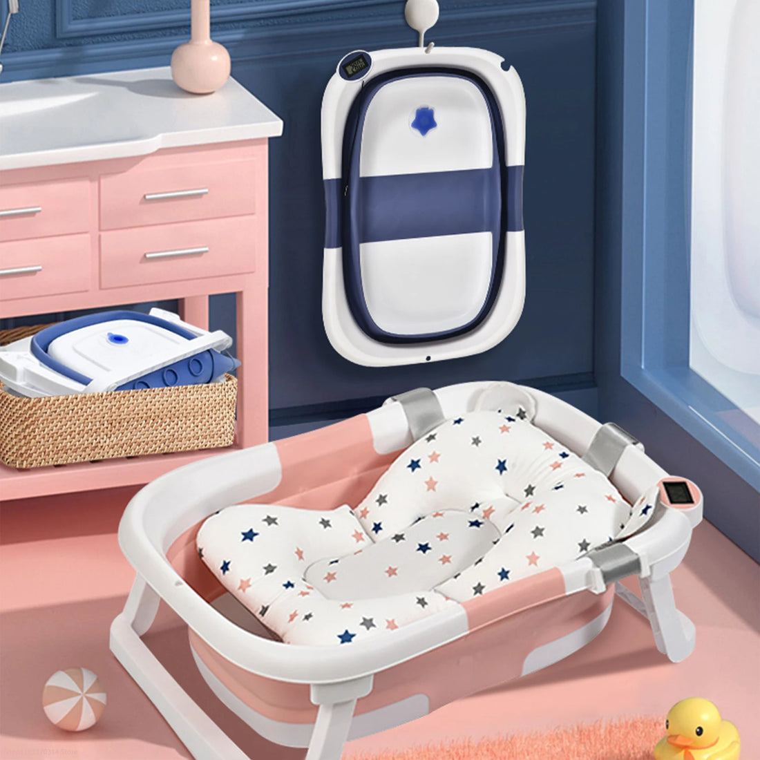 Real-time Temperature Baby Bathtub - Foldable, Portable, and Safe for Newborns