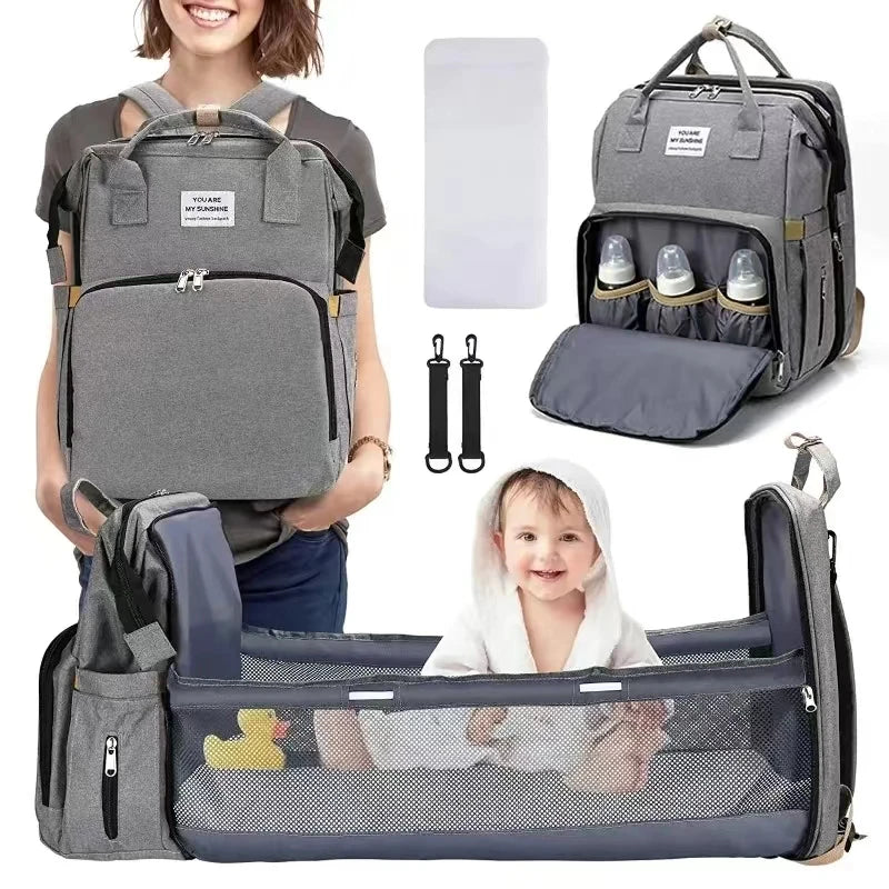 Foldable Baby Diaper Bag &amp; Bed – Multifunctional Travel Backpack with Changing Station