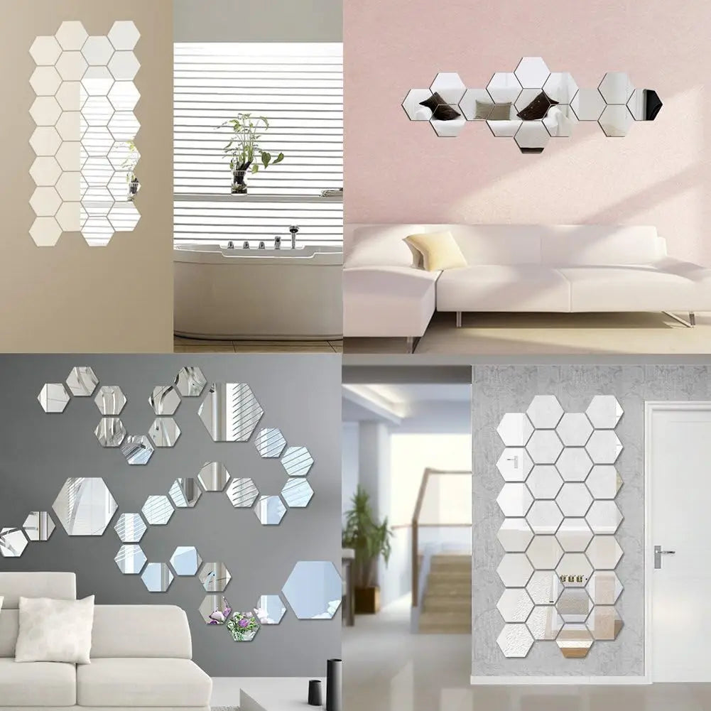 Elegant 3D Hexagon Mirror Wall Stickers – Transform Your Modern Home with Reflective Beauty