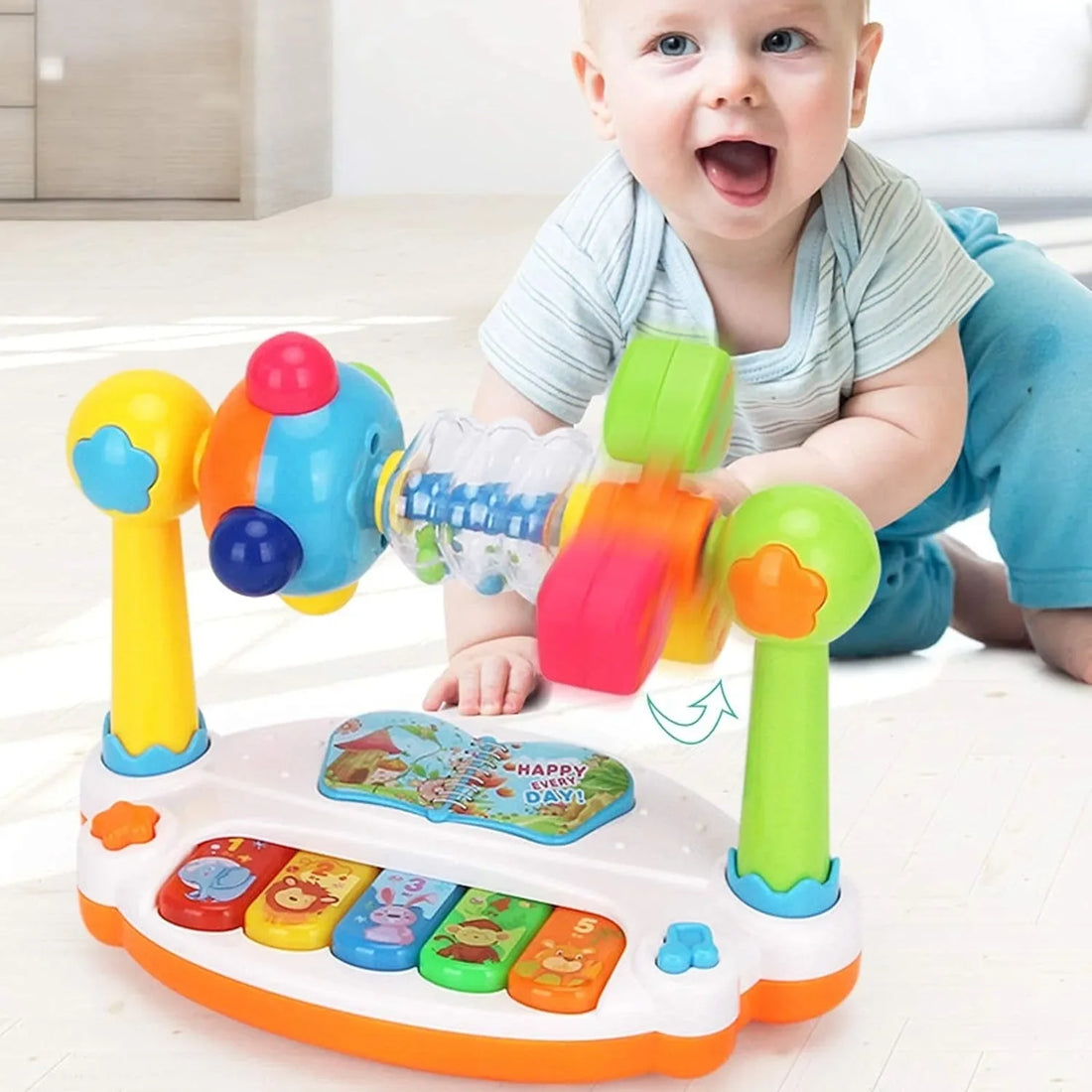 Baby Rotating Music Piano Toy – Educational, Flashing Lights &amp; Sound, Safe ABS Plastic