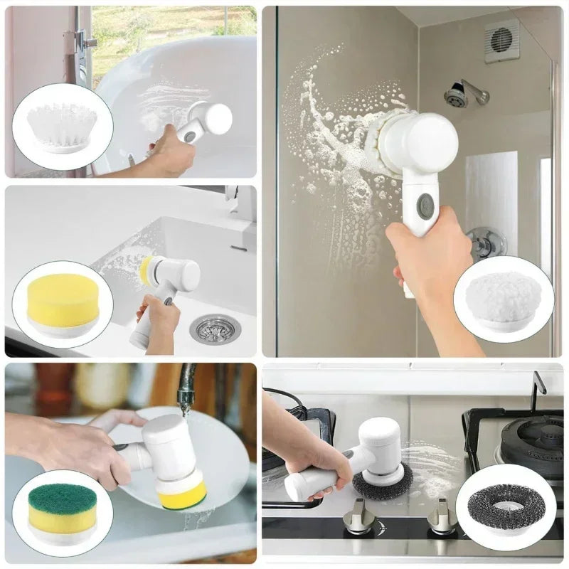 Electric Spin Scrubber Brush – 5-in-1 Multifunctional Cleaning Tool with USB Charging