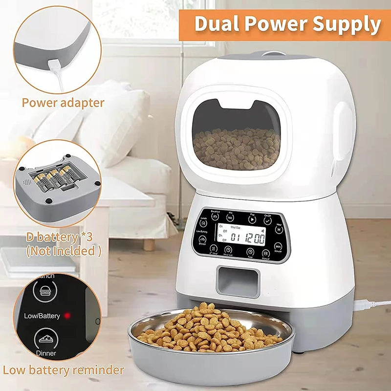 Pet 3.5L Automatic Feeder – Smart Stainless Steel Pet Food Dispenser