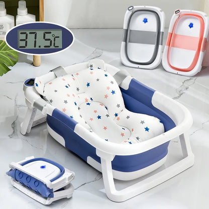 Real-time Temperature Baby Bathtub - Foldable, Portable, and Safe for Newborns