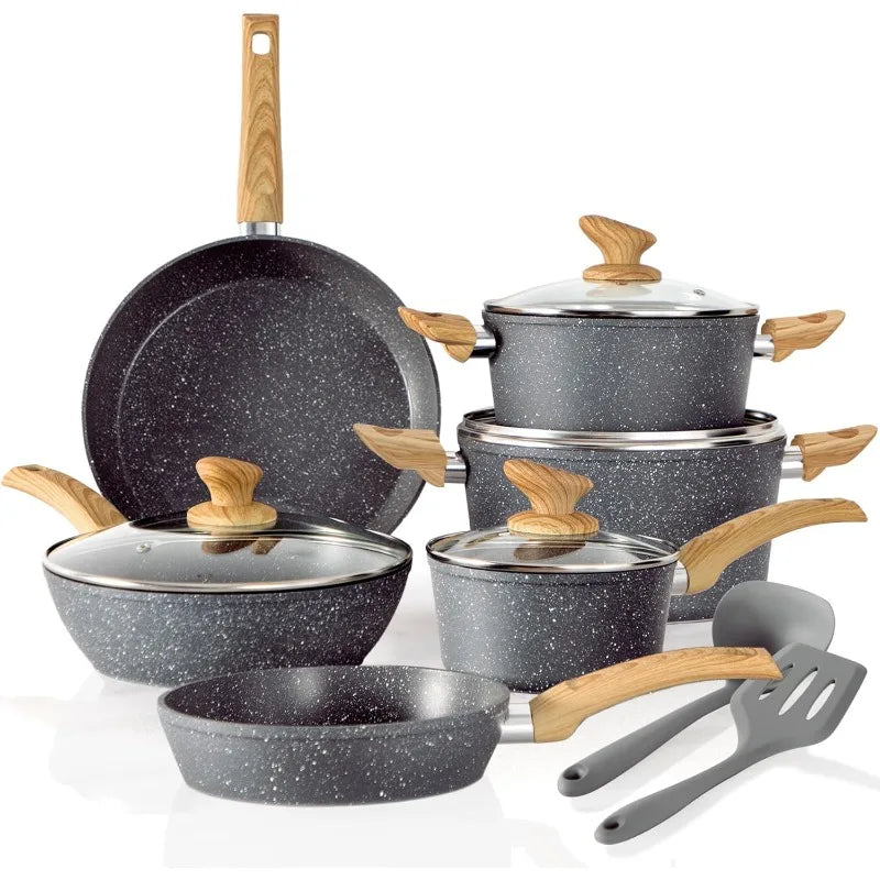 12-Piece Nonstick Granite Kitchen Cookware Set – Eco-Friendly, Toxin-Free, Induction Compatible