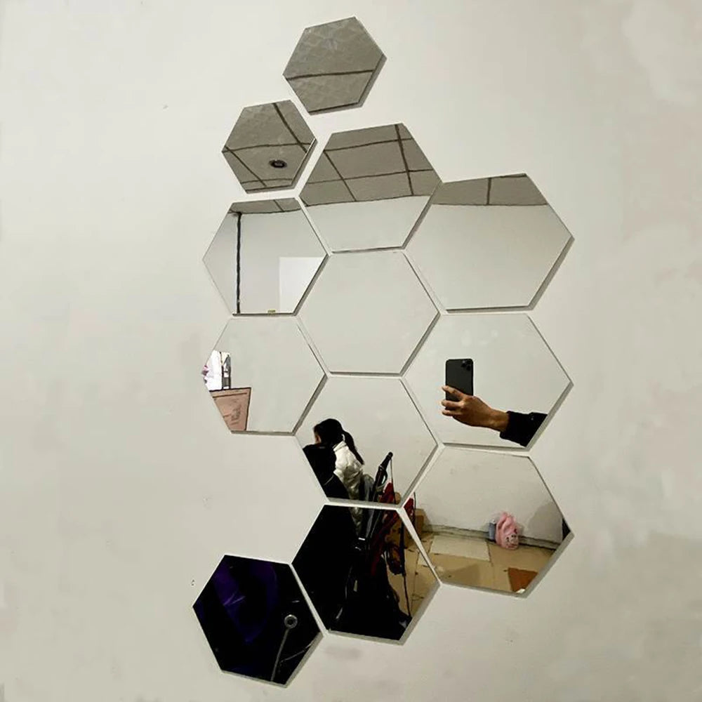 Elegant 3D Hexagon Mirror Wall Stickers – Transform Your Modern Home with Reflective Beauty