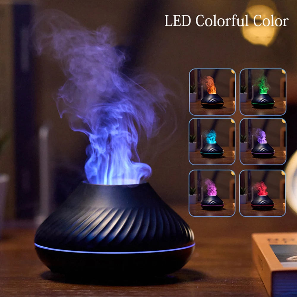 LED Electric Air Humidifier with Flame Light Effect – Mist Discharge &amp; Colorful LED Lights