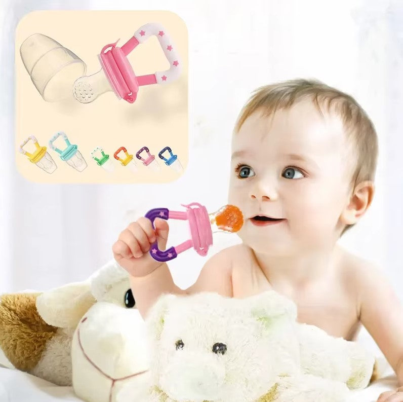 Baby Fresh Fruit Food Feeder Nibbler Pacifier Training Massaging Toy Teether Food Grade Soft Safe BPA-Free Silicone Pouches Babies Toddlers Infants Kids